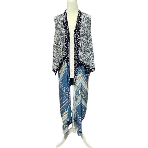 Oddy Mixed Print Longline Open Front Floral Boho Patchwork Kimono Cardigan - Picture 2 of 9